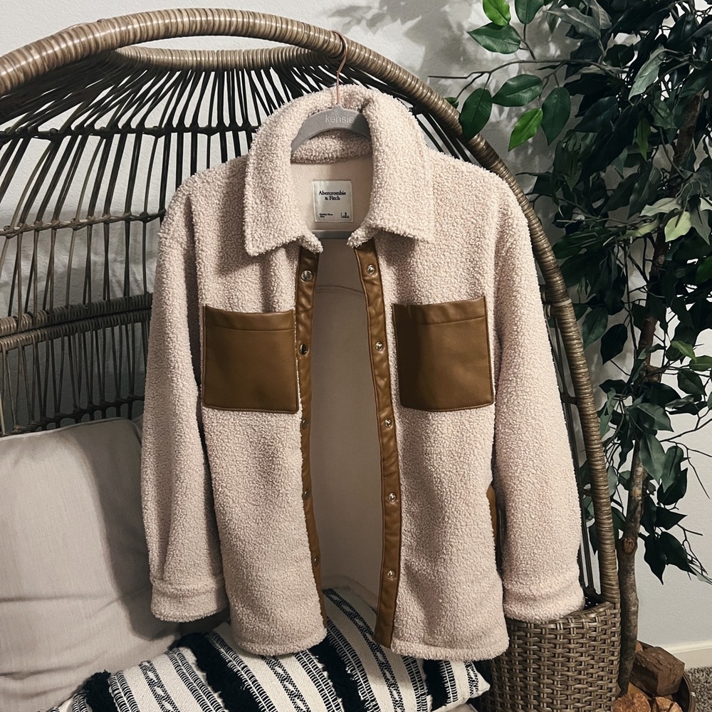 brown abercrombie teddy shacket teddy jacket